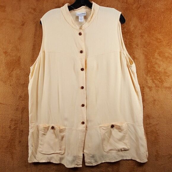 DIANE VON FURSTENBERG Top Womens 2X Pastel Orange Button Up Sleeveless Tunic - Picture 1 of 6